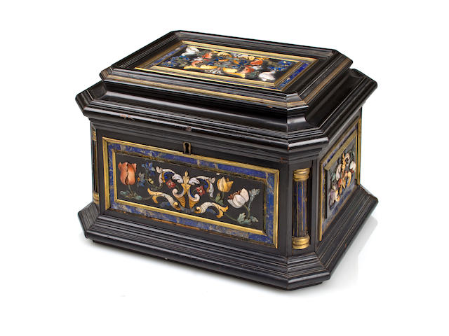 An Italian Baroque style carved hardstone and ebonized casket late 19th century