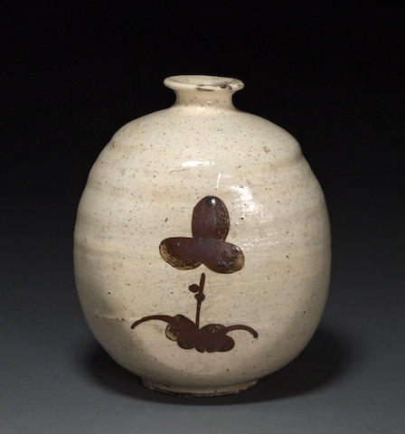 A buncheong ware flask with iron-painted decoration Joseon dynasty, 15th/16th century