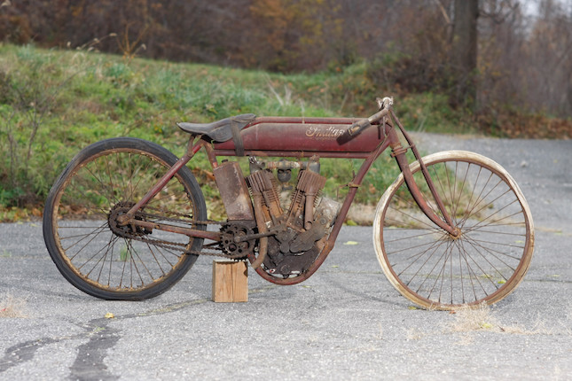 From the first year of 61ci Big Twin's production, in unrestored and original condition,1915 Indian 61ci Board-Track Racing Motorcycle Engine no. 74G762 image 15