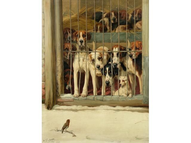 William Henry Hamilton Trood (British, 1860-1899) Hounds in a Kennel 36 1/4 x 28 in. (92 x 71 cm.)