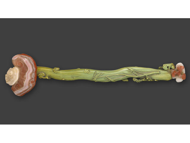 A tinted ivory and hardstone ruyi scepter Late Qing/Republic period