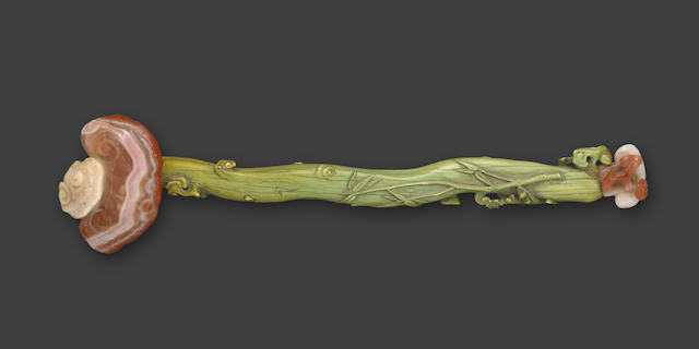 A tinted ivory and hardstone ruyi scepter Late Qing/Republic period
