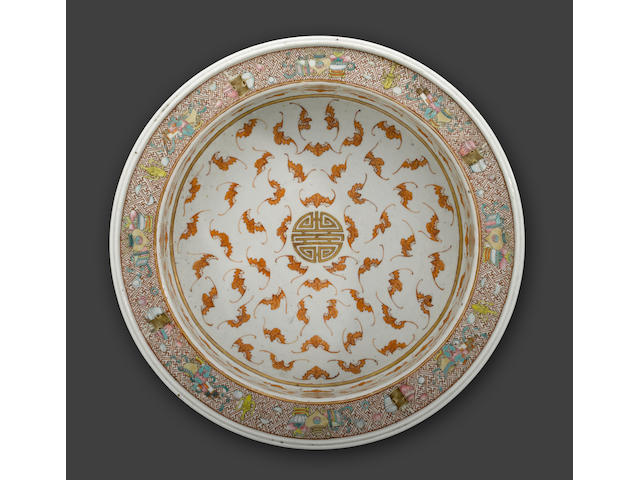 A famille rose enameled porcelain basin 19th century