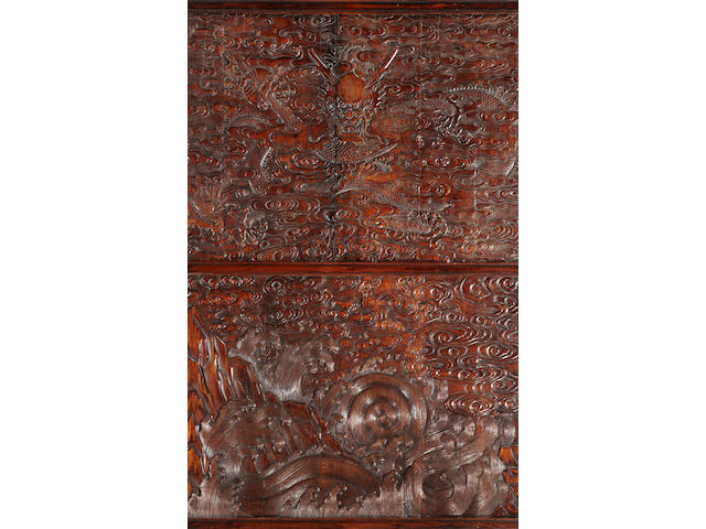 Two carved huanghuali veneer fragments 18th century