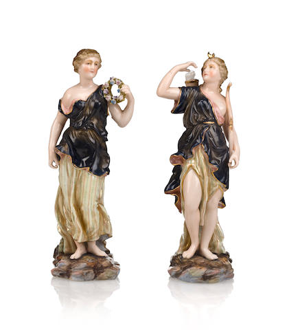 A pair of German or Bavarian porcelain allegorical figures 19th century