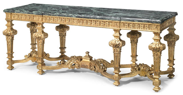 An imposing R&#233;gence style carved giltwood console <BR />late 19th/early 20th century