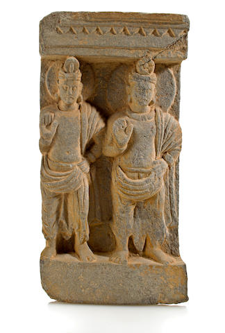 Bonhams : A gray schist relief panel of bodhisattvas Gandhara, 2nd./3rd ...
