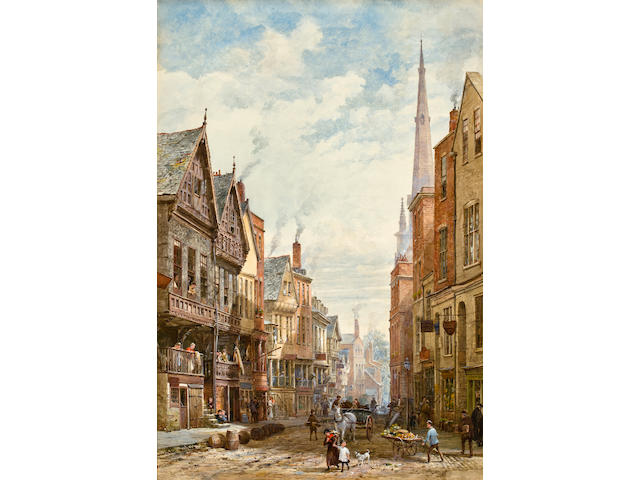 Louise J. Rayner (British, 1832-1924) A view of the High Cross, Chester 20 1/2 x 20 1/2in (52 x 52cm)
