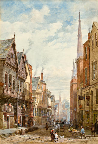 Louise J. Rayner (British, 1832-1924) A view of the High Cross, Chester 20 1/2 x 20 1/2in (52 x 52cm)