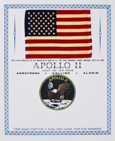 UNITED STATES FLAG CARRIED ON APOLLO 11. Flown United States flag,