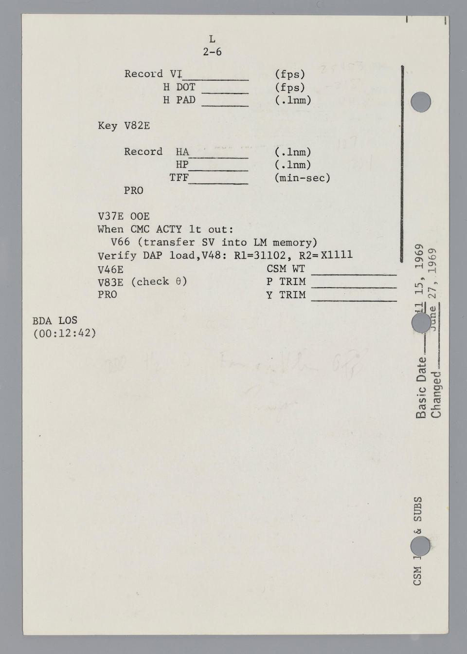 ANNOTATED BY NEIL ARMSTRONG. TRAINING CHECKLIST FOR THE SATURN V LAUNCH.  Apollo 11 Launch Operations Checklist,
