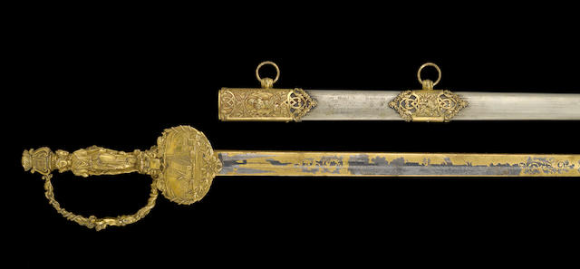 An important and historic figural hilt presentation sword given to Major General Ambrose E. Burnside by the United States Sanitary Commission