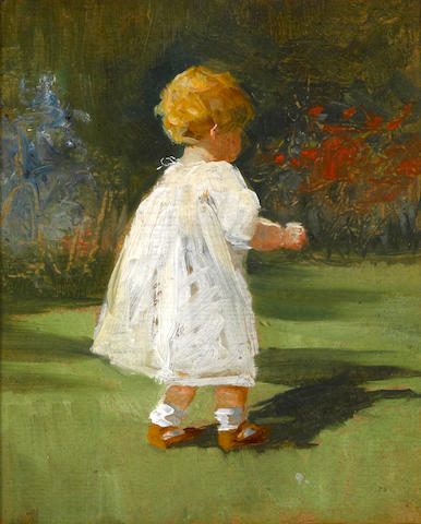 Mary Curtis Richardson (American, 1848-1931) Child in a garden, 1920 6 1/4 x 5 1/2in