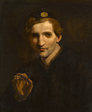 Circle of Pietro Paolini, called il Lucchese (Lucca 1603-1681) A young man holding a butterfly 23 1/4 x 19 1/4in (59 x 48.9cm) image 1