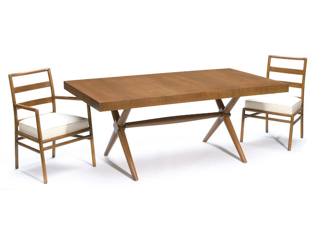 A T.H. Robsjohn-Gibbings for Widdicomb walnut dining table and eight chairs mid 20th century