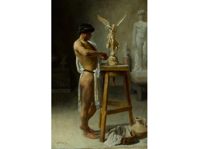 Christian Meyer Ross (Norwegian, 1843-1904) In the sculptor's studio 20 3/4 x 13 3/4in (52.7 x 34.9cm)