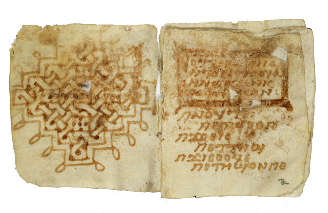 COPTIC-GREEK WORD BOOK AND GLOSSARY. Manuscript on vellum, 10 leaves recto and verso (of which the final three are blank) being a single quire, 16mo (approx 68 x 63 mm), Egypt, 6th or 7th century, image 1