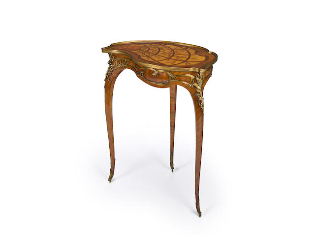 A Louis XV style gilt bronze mounted marquetry table &#224; ouvrage "coquille" Fran&#231;ois Linke, index number 554 circa 1900