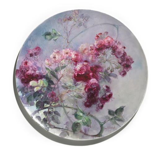 Franz Arthur Bischoff (American, 1864-1929) Charger with sprays of climbing roses, 1909 diameter: 15 3/4in