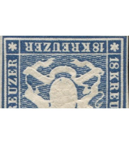 1859 18kr Blue without Silk Threads (18, Mi 15) vertical pair, full o.g., good margins all round, rich deep color, full original gum,  extremely fine, a magnificent pair,  $8,400.00 as two singles,  used pairs of this issue are generally valued at a 50% premium. (Mi E8400 as singles)  In the Boker collection there were no unused multiples of the 18kr, and only one single. Truly an exhibition piece.