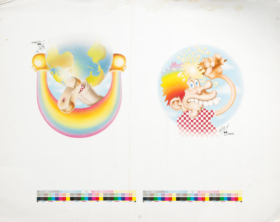 Alton Kelley and Stanley Mouse Studios original artwork, acrylic on canvas, Europe 72 (Foot Through the Rainbow), made for the Grateful Dead, accompanied by a proof sheet for the album of the same name
