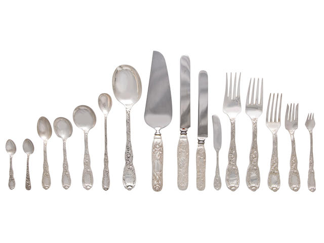 An American sterling silver flatware service for twelve  Manufactured and retailed by Tiffany & Co., New York, 1875-91