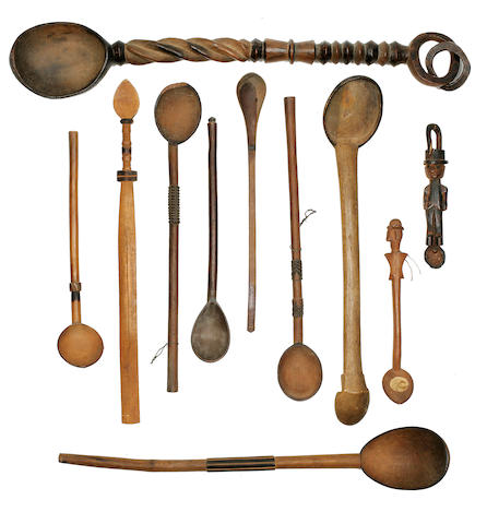 Miscellaneous Group of Eleven Wood Spoons, Tsong, Zulu and Nguni, South Africa