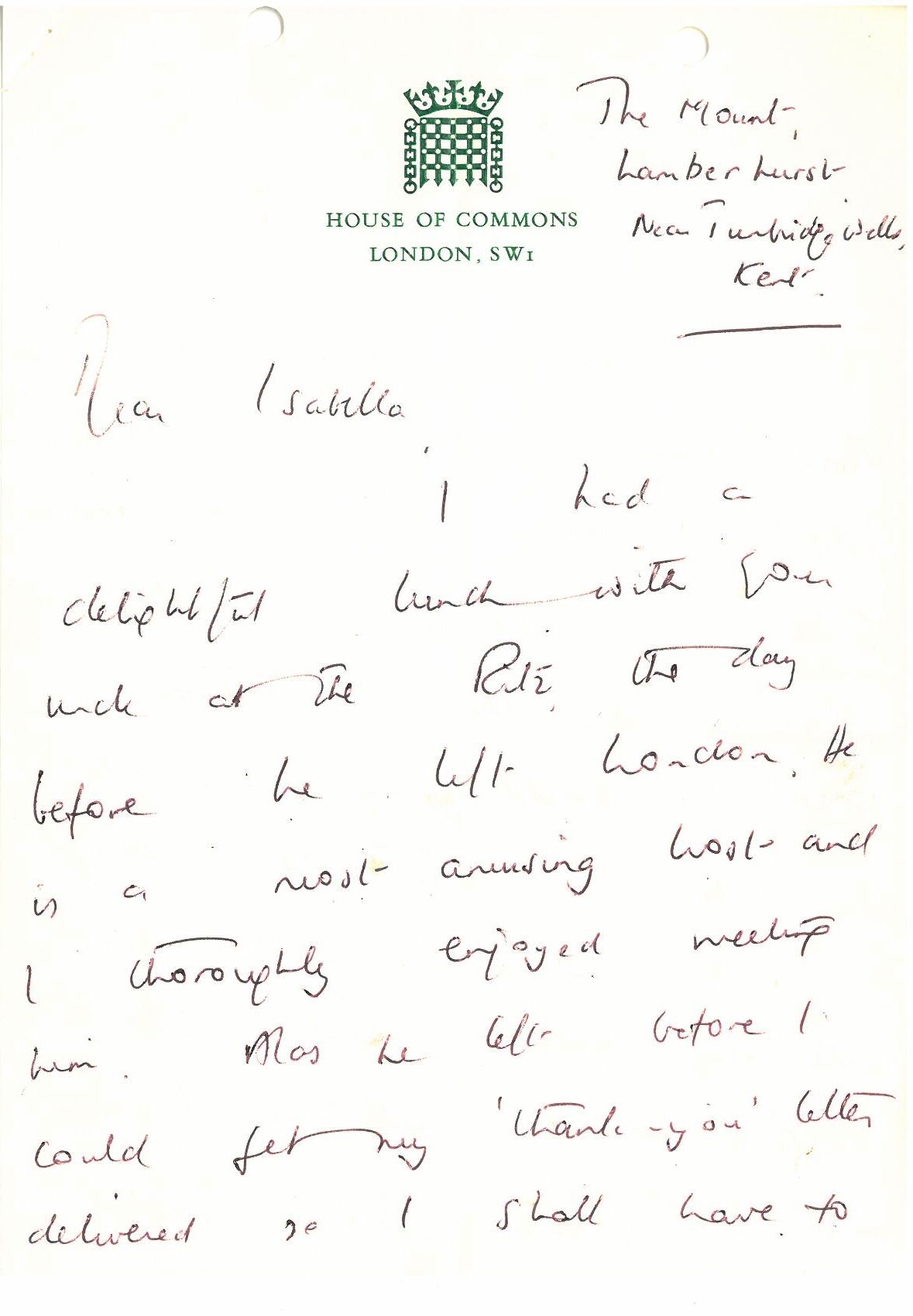 Bonhams Thatcher Margaret B 1925 Autograph Letter Signed Margaret Thatcher 6 Pp Recto And Verso 8vo Lamberhurst Near Tunbridge Wells Kent N D But 1970s To Isabella Horton Grant