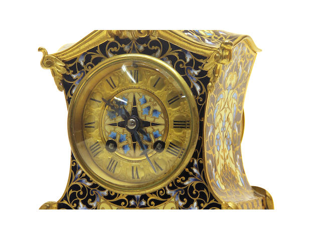 A French gilt bronze and champlev&#233; enamel clock retailed by Theodore B. Starr, New York late 19th century