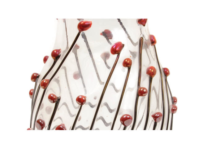 A Zanotti glass vase with applied berry decoration