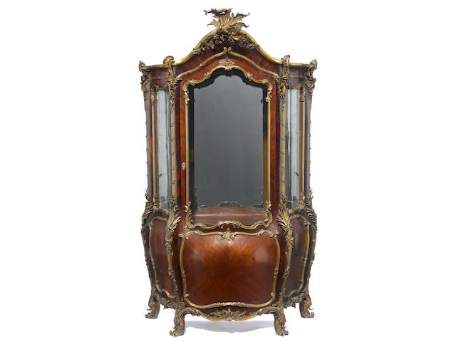 A good quality Louis XV style gilt bronze mounted kingwood vitrine  attributed to Guillaume Groh&#233; third quarter 19th century