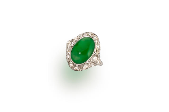 Bonhams : A jadeite jade and diamond ring