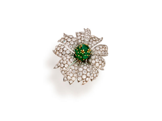 A diamond and emerald brooch, Schlumberger for Tiffany & Co.