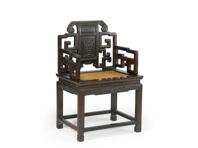 A zitan veneered and hongmu armchair Late Qing/Republic period