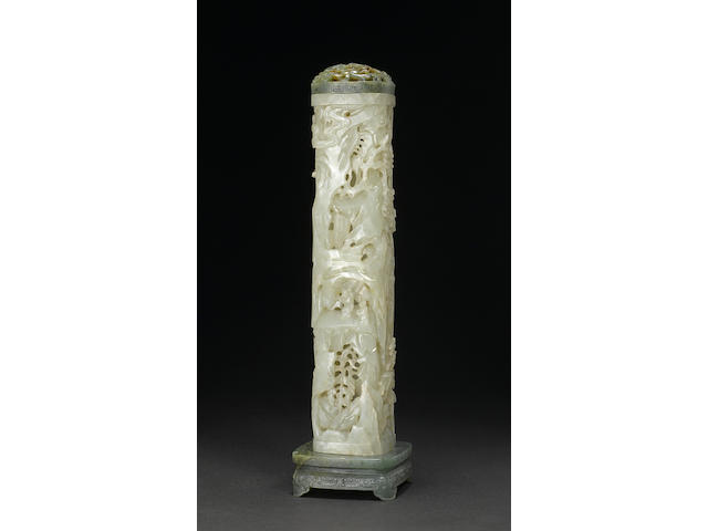 An elegant carved nephrite incense container 18th century