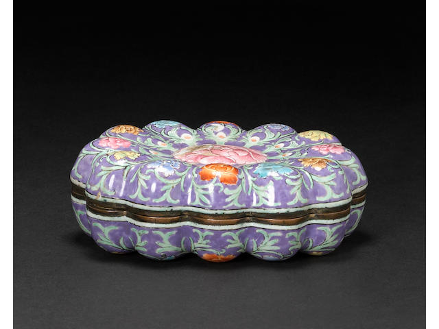 A Canton enamel floriform covered box Qianlong mark and period