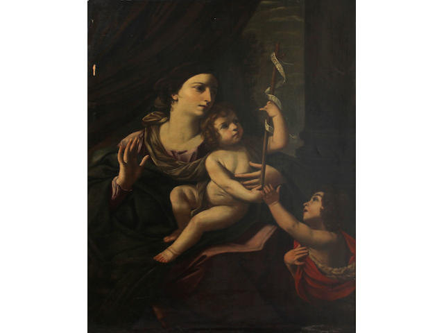 Follower of Guido Reni (Calvenzano 1575-1642 Bologna) The Virgin and Child with St. John the Baptist 54 1/2 x 41 1/2in