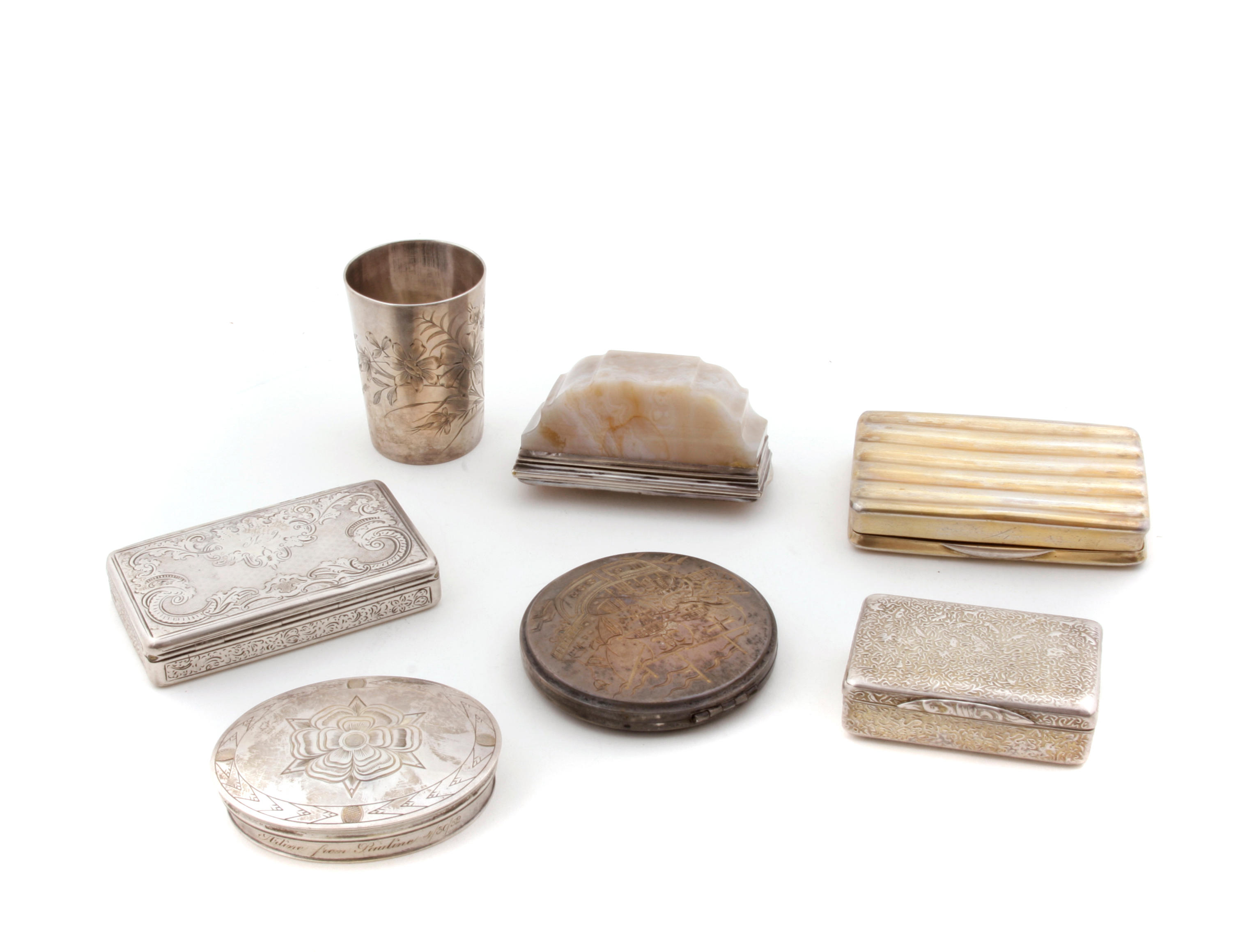An International group of silver and silver-mounted boxes and accessories
