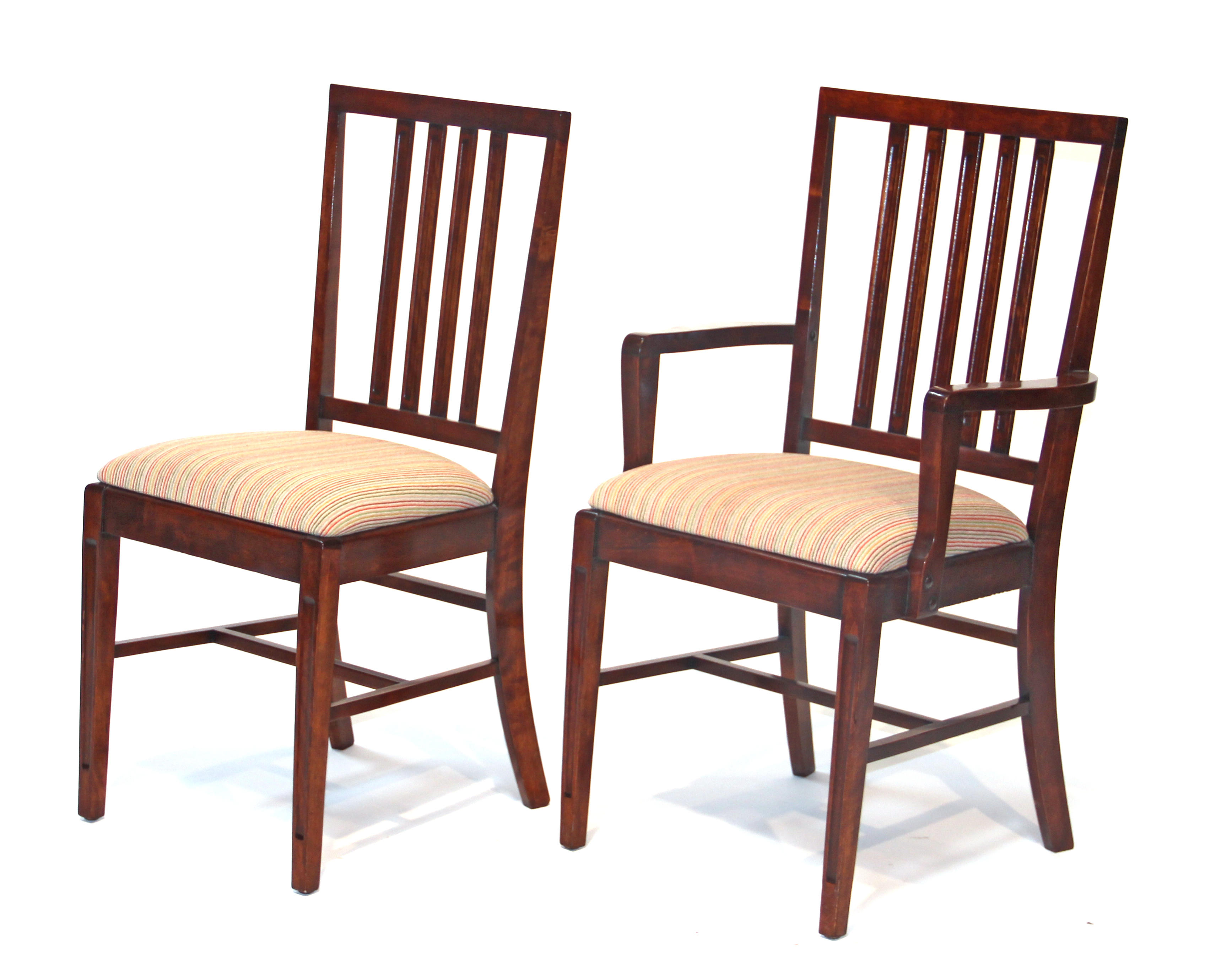 A set of six George III style stained birch dining chairs