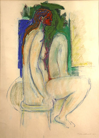 Hans Gustav Burkhardt (American, 1904-1994) Seated nude in profile, 1971 20 x 26in