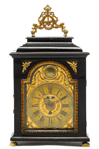 An Austrian gilt bronze mounted ebonized and parcel giltwood bracket clock mid 18th century
