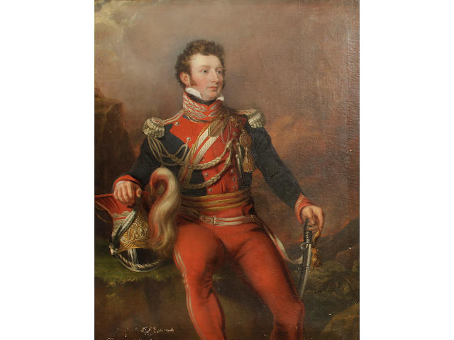 English School, 19th Century A portrait of a British officer, thought to be Captain Thomas Penrice 56 x 44in