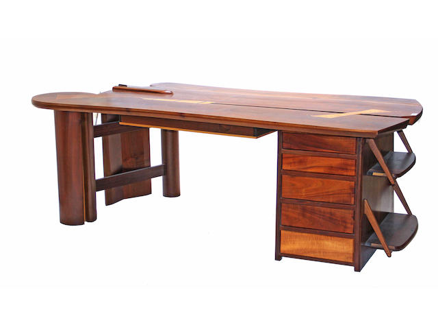 A contemporary mixed hardwood partner's desk
