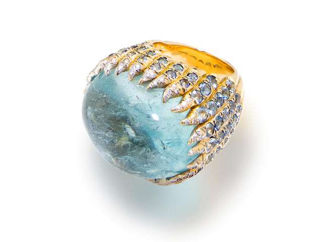 An aquamarine and diamond ring, Tony Duquette