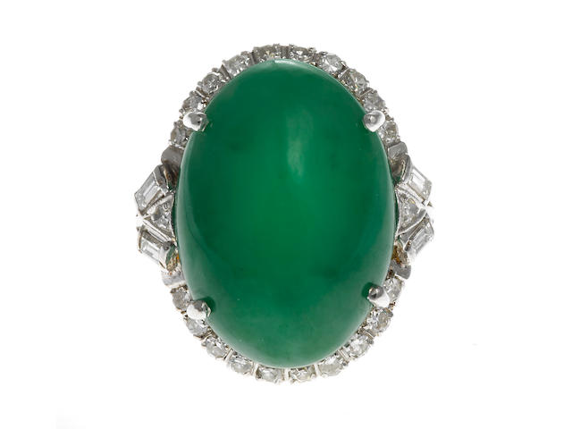 A jadeite jade and diamond ring