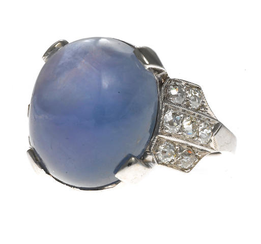 An art deco star sapphire and diamond ring,