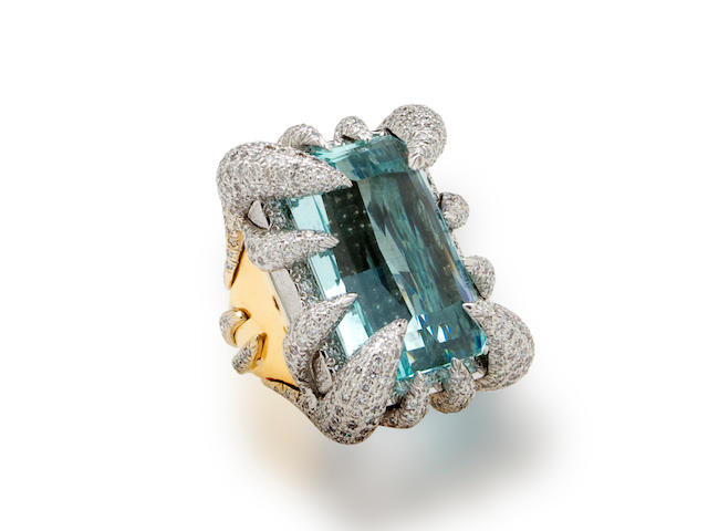 An aquamarine and diamond ring, Tony Duquette