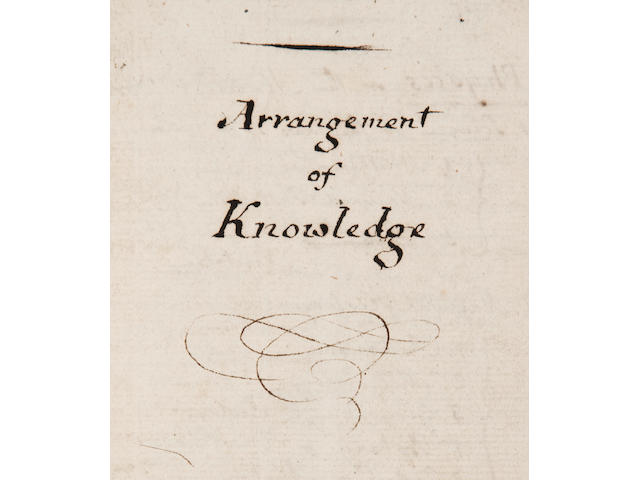 ROGET, PETER MARK. 1779-1869. Autograph Manuscript entitled "Classification" and "Arrangement of Knowledge" [London, c.1805.]