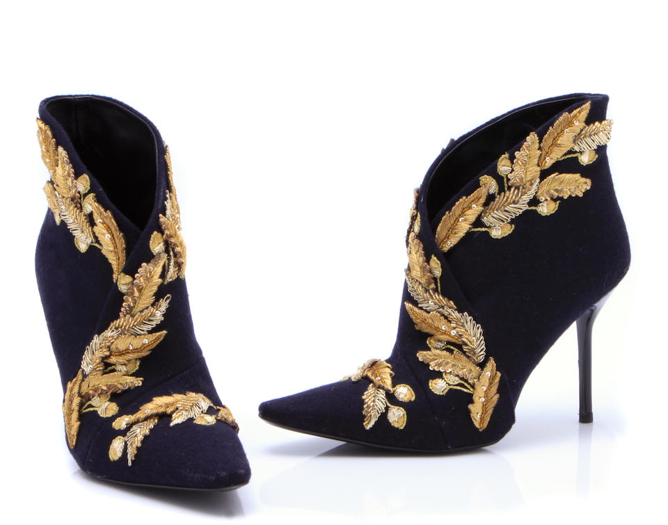 Bonhams : A pair of Roger Vivier black wool and gold sequin and ...