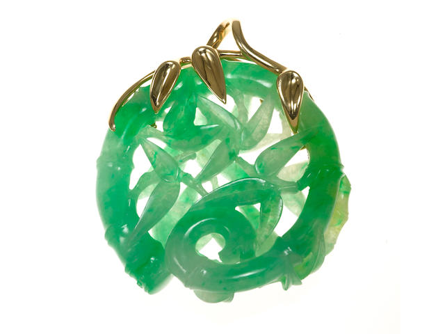 A carved jadeite jade pendant, J. Arnold Frew